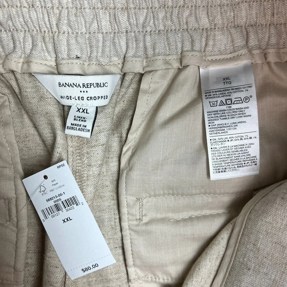 Banana Republic Wide Leg Cropped Pants Womens XXL Beige Linen Cotton Pull On New